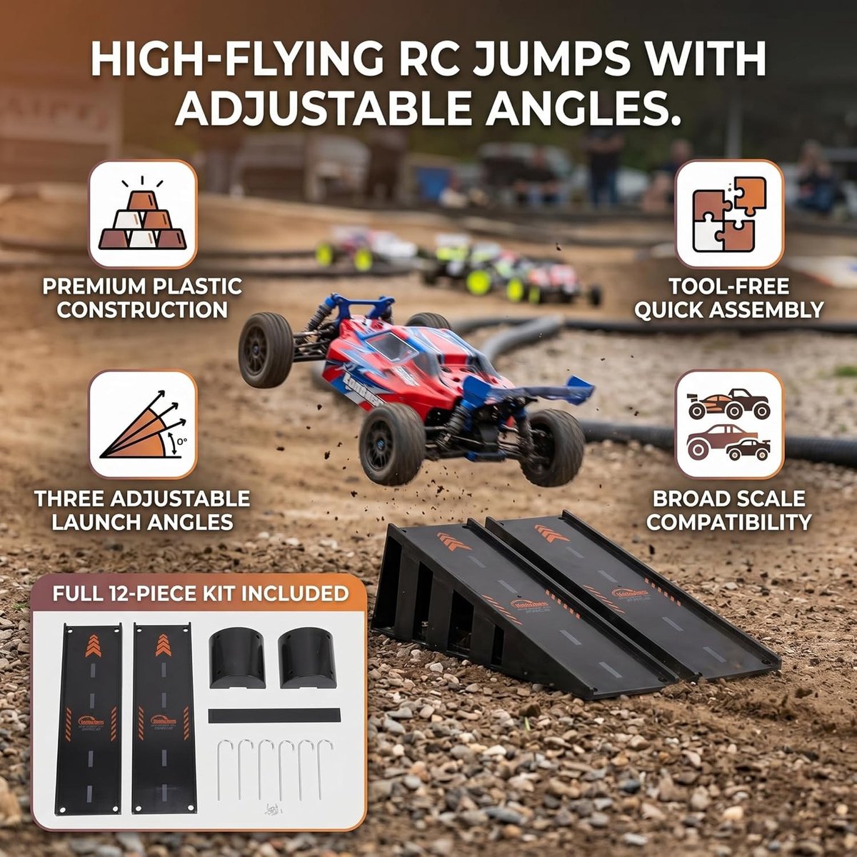 Hoogwaardige Jump Ramp voor RC Auto's, Stunt Speelset en Accessoires voor 1/8 tot 1/16 Crawler Modellen, Perfect voor Racing en Tricks