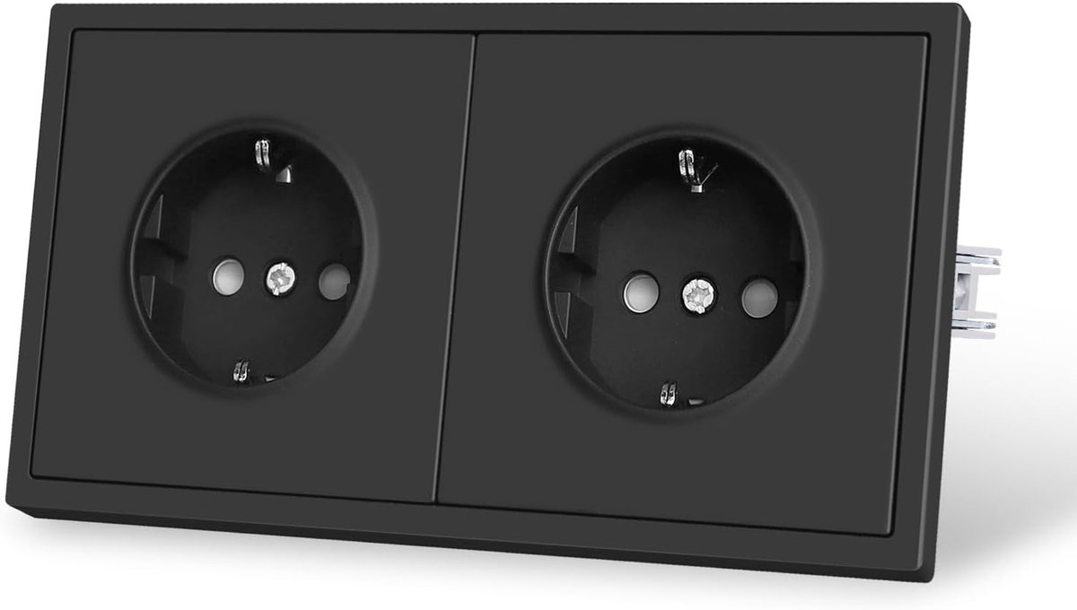 Dubbele wandcontactdoos 80 mm x 150 mm - kunststof met huidgevoel - 2-voudig geaard - ShopVlot