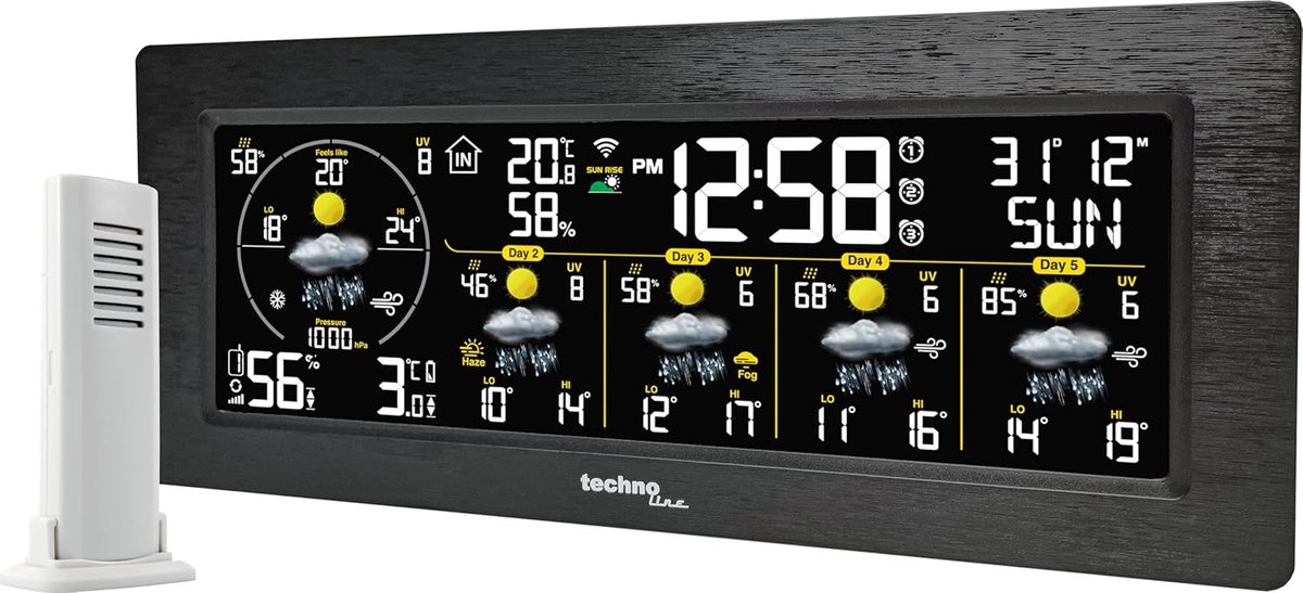 Thijox - WD3050 Smart Life Weerstation - Nauwkeurige 5-Daagse Voorspellingen, App-Besturing, Alarmfuncties, Kleur-LCD, Binnen en Buiten Gebruik