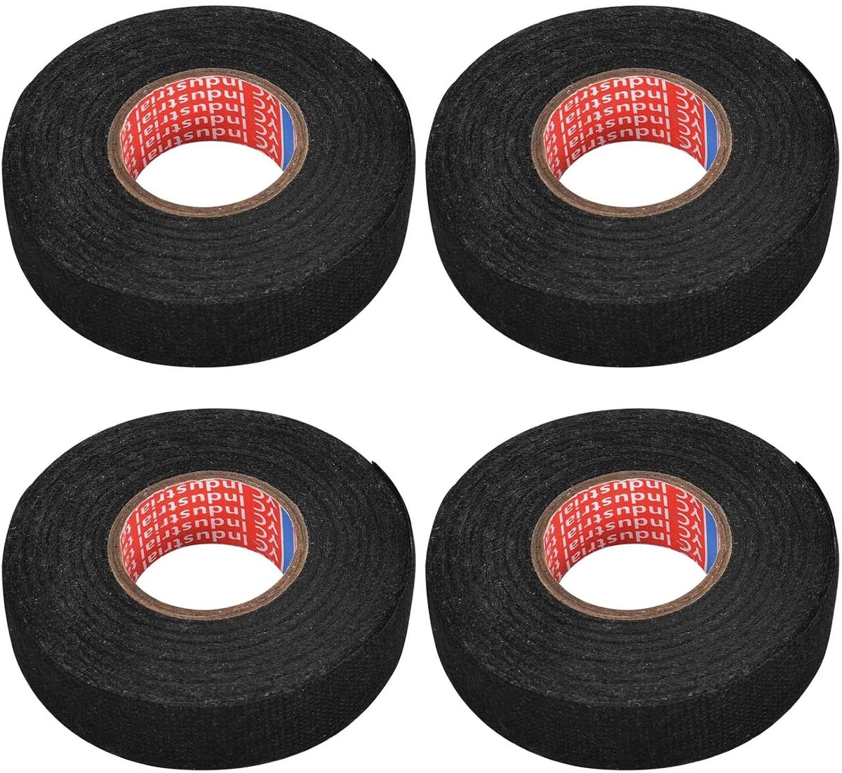 Thijox - 4 stuks weefsel-isolatietape, multifunctioneel autokabelband, hittebestendig 19 mm x 15 m, voor autobekabeling en motorruimte, flexibel en sc