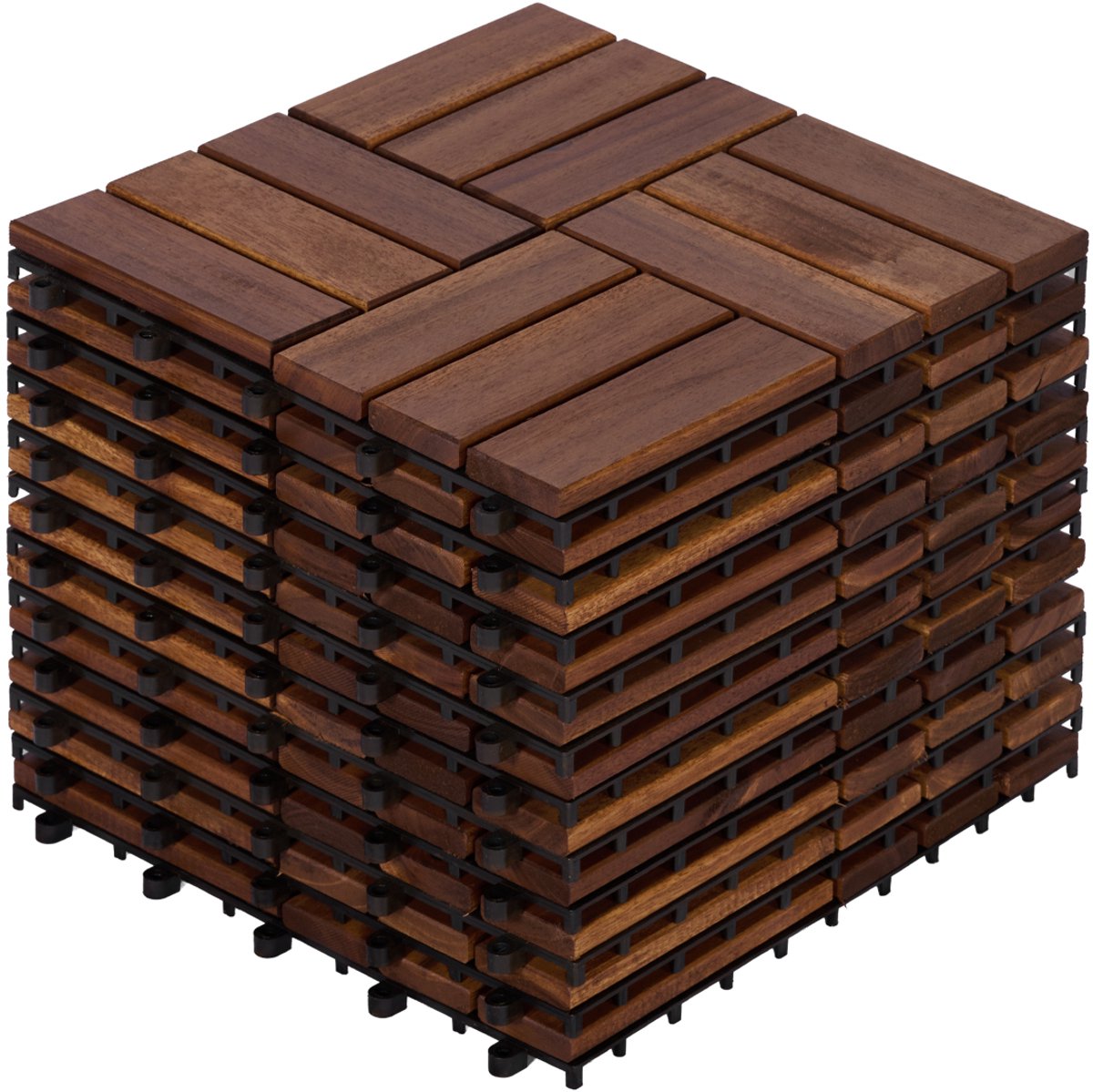 Houten kliktegels - Acaciahouten vlondertegels - Eenvoudig kliksysteem - Weerbestendig - 11 stuks - Balkon en terras - 30x30 cm - Bruin