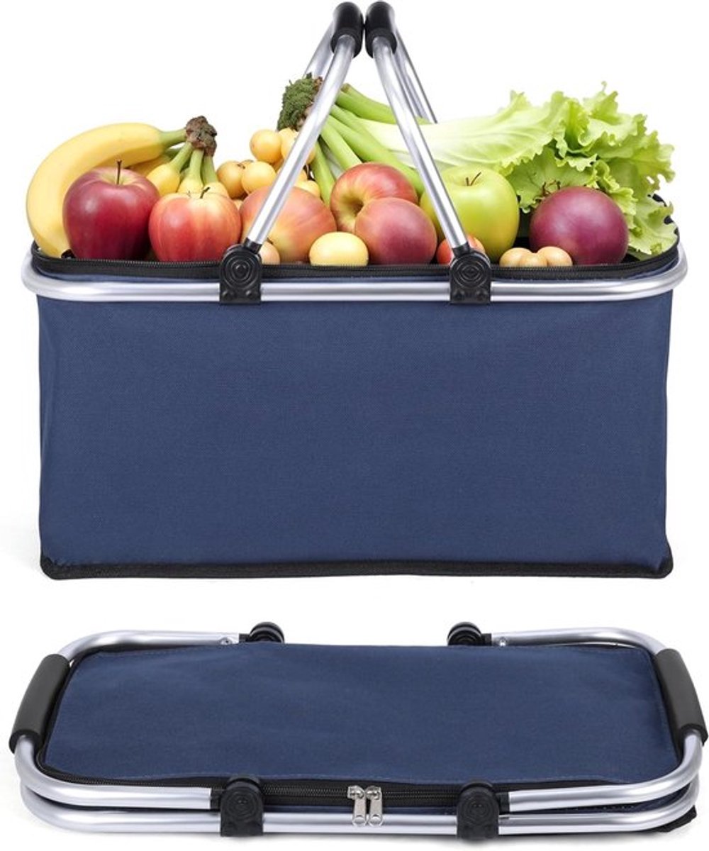 - Koeltas voor 30 liter - Thermisch - Picknick - Marineblauw - Herbruikbaar - Koeltassen met rits - Handige draagtas voor lunch, boodschappen en kamperen.