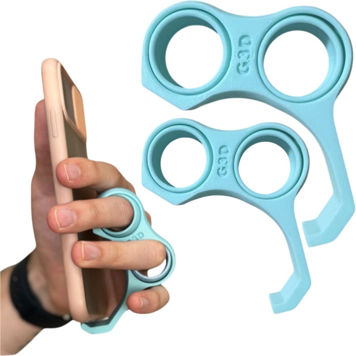 2 stuks - Ergonomische telefoonringhouder - Drukverlagende grip - Handsteun - Draagbare gripring - 8*7,8*1,5 cm - Vermindert de belasting van de vingers tijdens dagelijks telefoongebruik - Cyaan