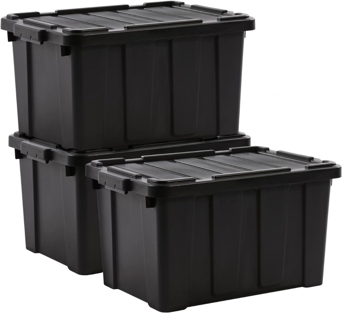 SP® Opbergbox - Opbergdozen - Plastic Opbergdoos met Deksel - Zwart - Zwart - 58cm x 38cm x 32cm