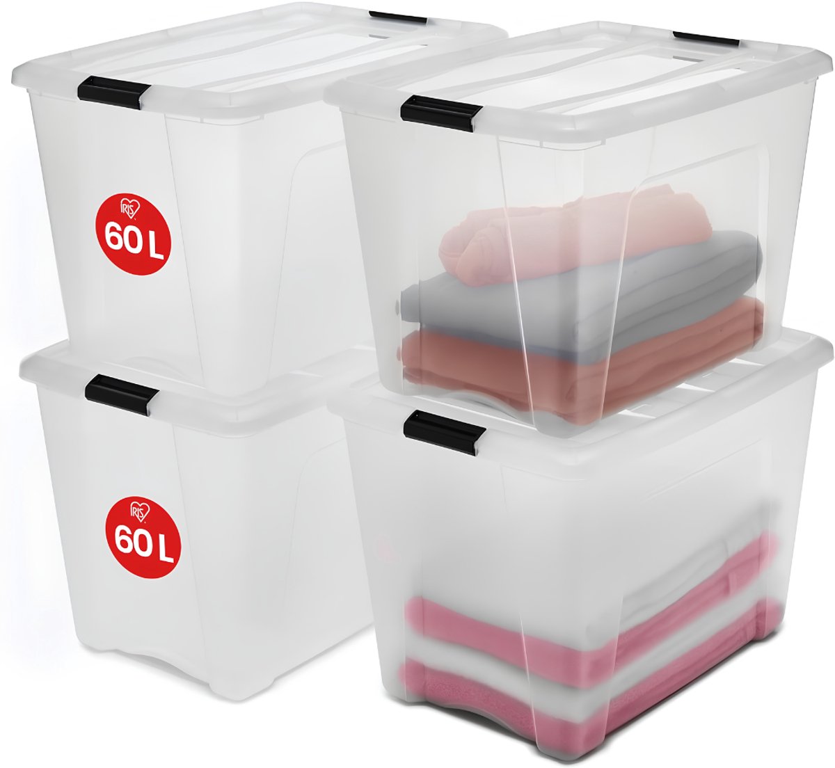 SP® Opbergbox - Opbergdozen - Set van 4 Transparant Helder - Wit - 58cm x 40cm x 37cm