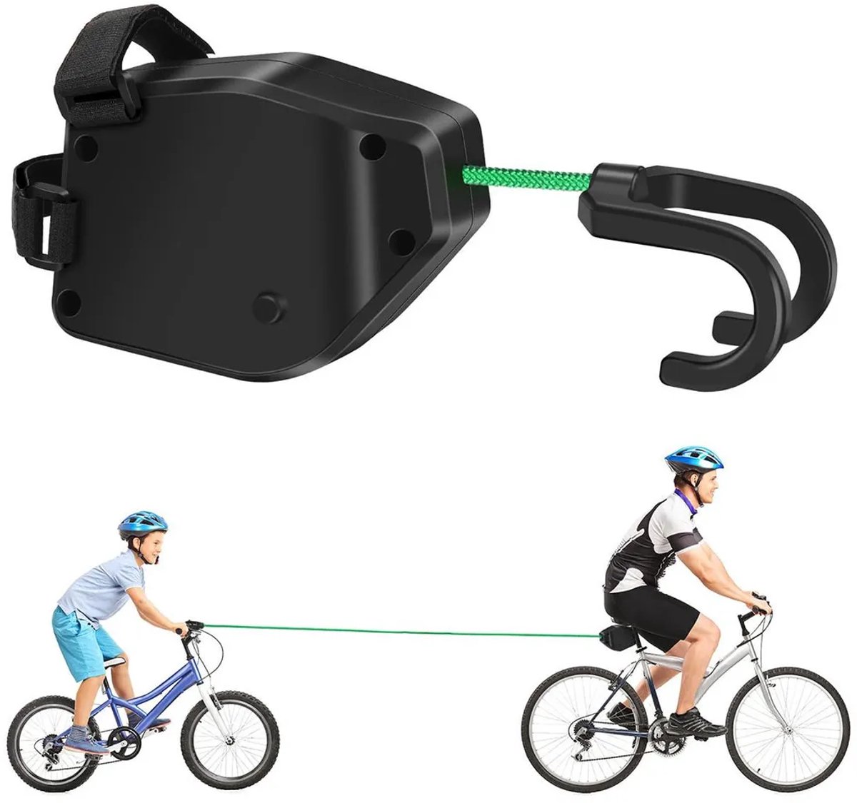 Fietssleepkabel, elastische kabel, Geschikt voor het slepen van gezinsfietsen en mountainbikes. De kabel is zeer elastisch, intrekbaar en een praktische sleepkabel. Uitvoering: Standaard.