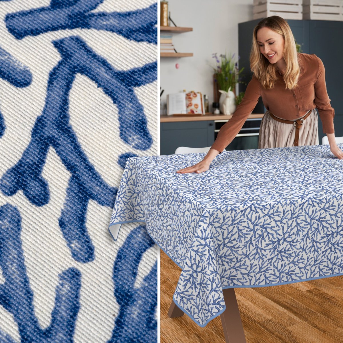 ANRO Tafelkleed Koraal Blauw 180x100cm Met sierband Afwasbaar Waterafstotend Binnen & Buiten