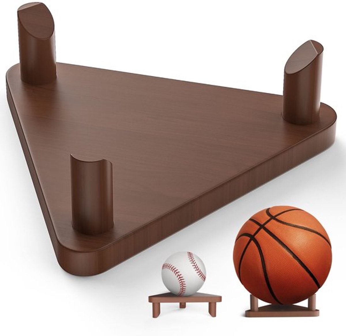 Sportbal Displaystandaard Driehoekig - Houten Ballenhouder - Voetbal/Basketbal/Volleybal - Massief Hout - Decoratieve Standaard - Geschikt voor Souvenirballen - Balhouder
