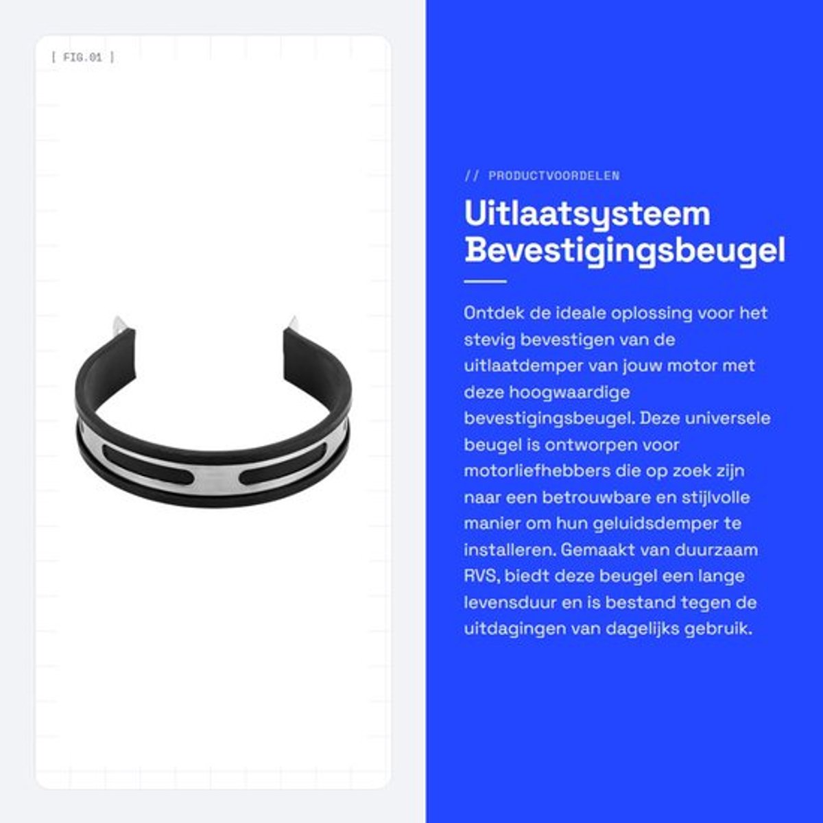 Uitlaatpijp Hoogwaardig Roestvrij Staal - Universele Beugel - Stevige Clip - Praktische Ondersteuning - Eenvoudig te Installeren - Zwart/Zilver - Uitlaatbeugel