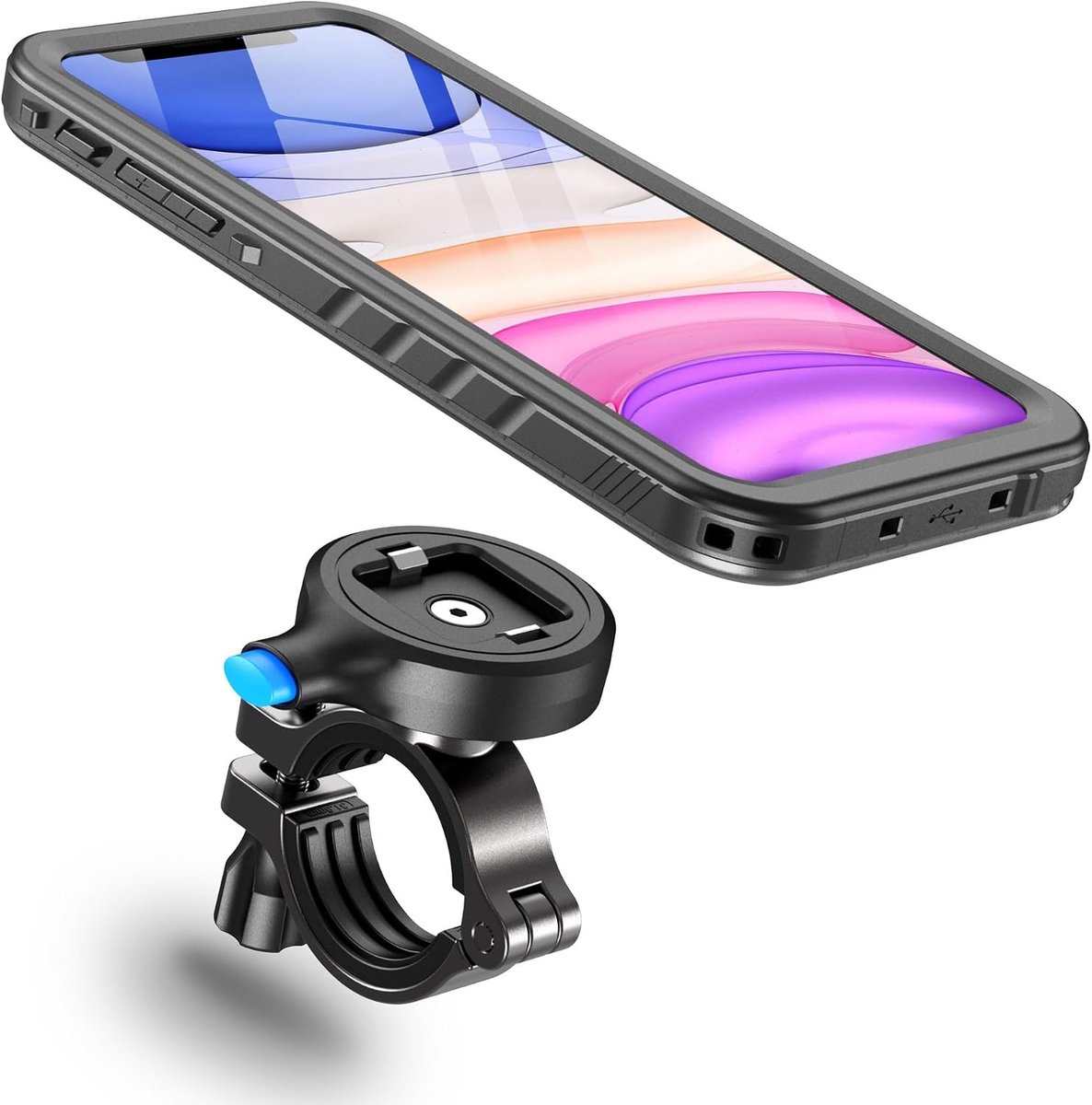 Phone holder voor fiets - Zwart - Geschikt voor iPhone 11 - Waterdichte Telefoonhouder met Zinklegering - Voor Fiets en Motor