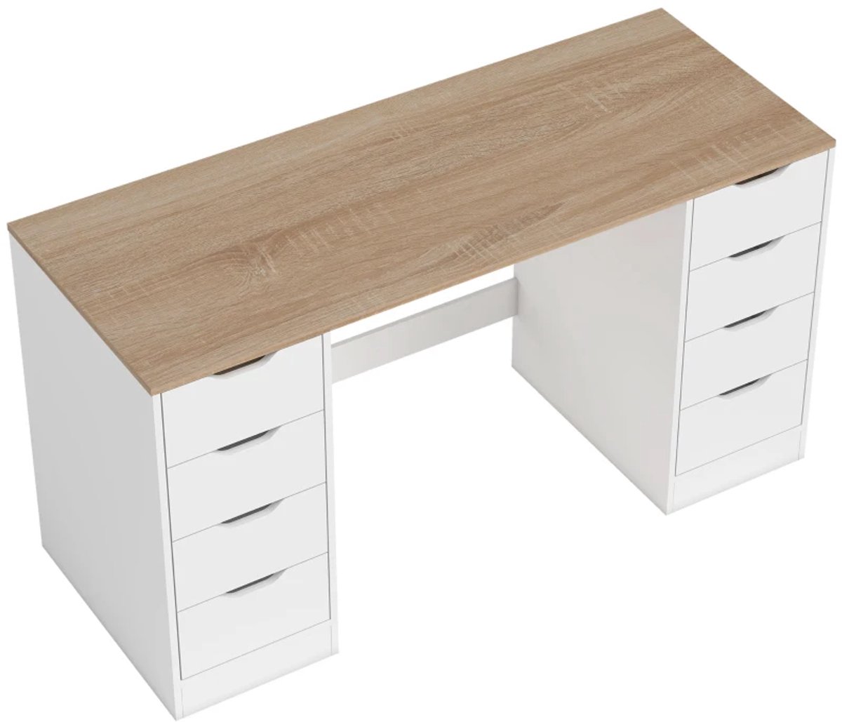 Bureau met 8 Lades - Modern Kantoortafel met Opbergruimte - Computerbureau - Werktafel - Computer Tafel - Bureautafel - Desk - Game Bureau - 140 x 53 x 75 cm - Wit Houtlook