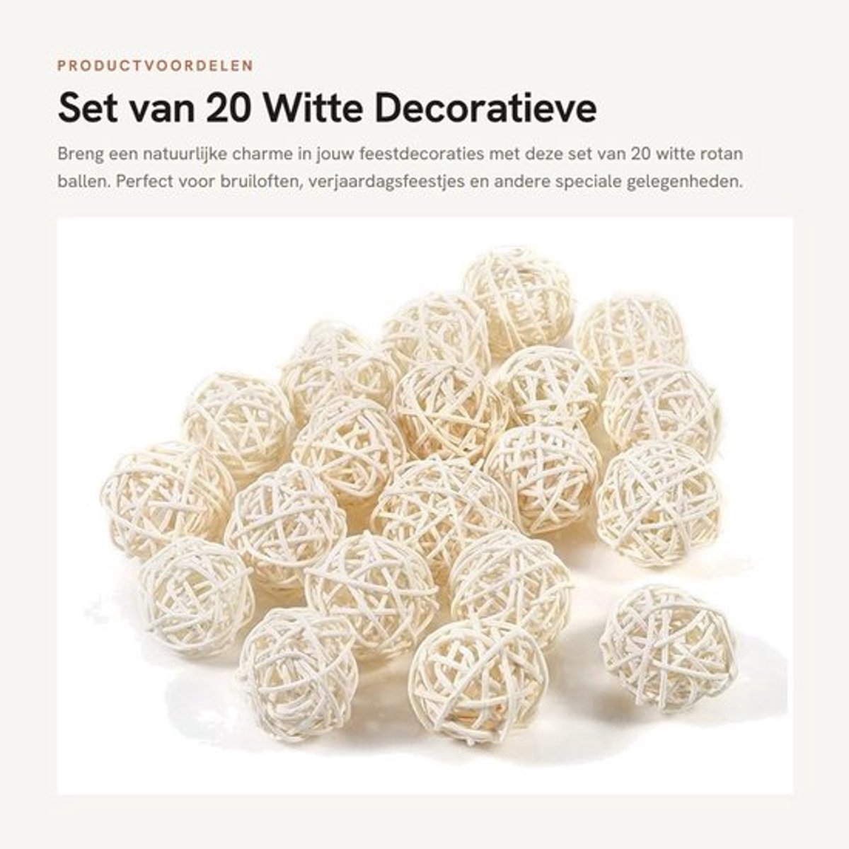 Rotan Ballen 20 Stuks - Decoratieve Ballen - Bruiloft/Kerst - Home Decoratie - Diameter 3 cm - Gloednieuw Materiaal: Stro - Decoratieballen