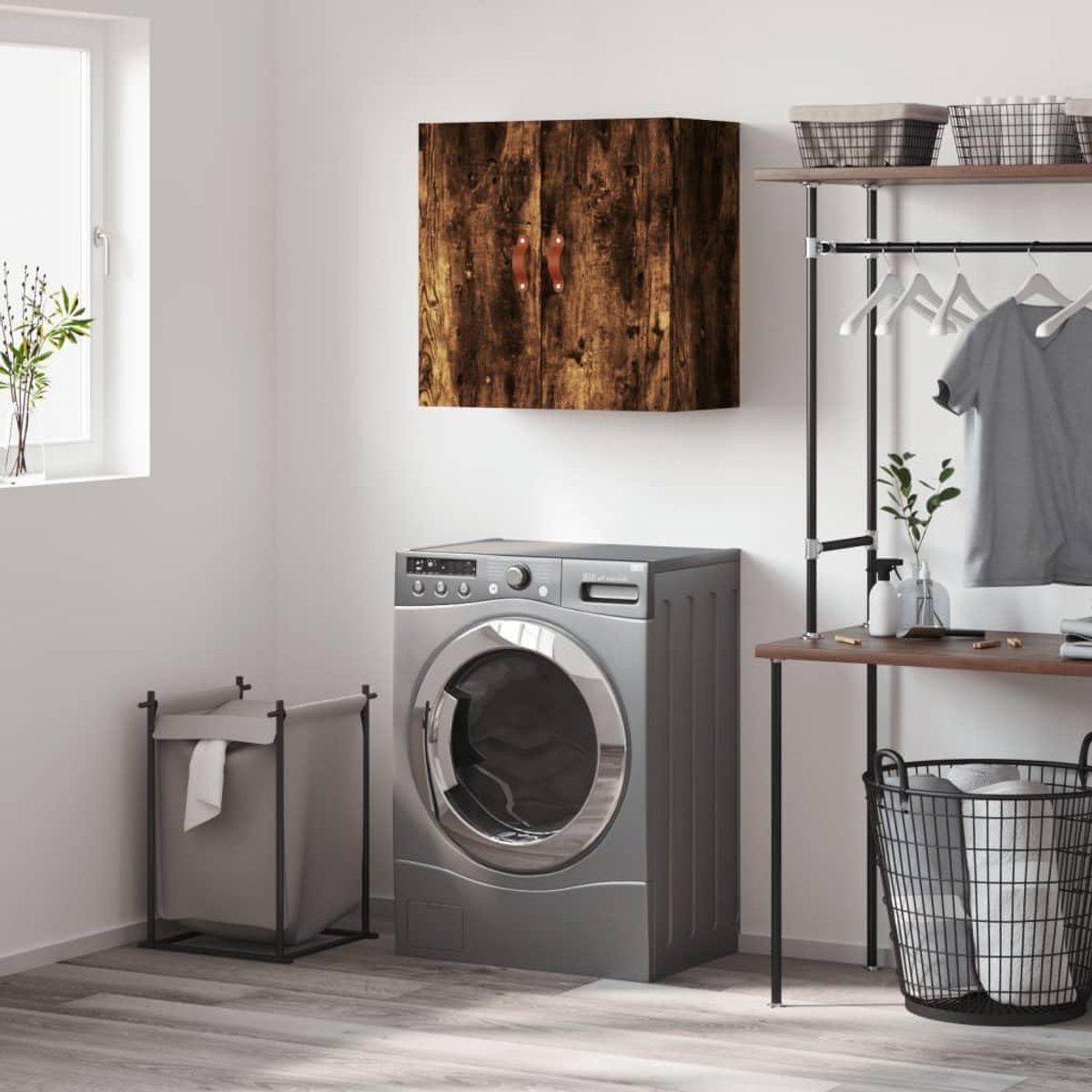 Hangkast - Wandkast Opbergkast - Ruimte Organiseren - Houtmateriaal Stevig - 60 x 31 x 60 cm - Eiken Gerookt