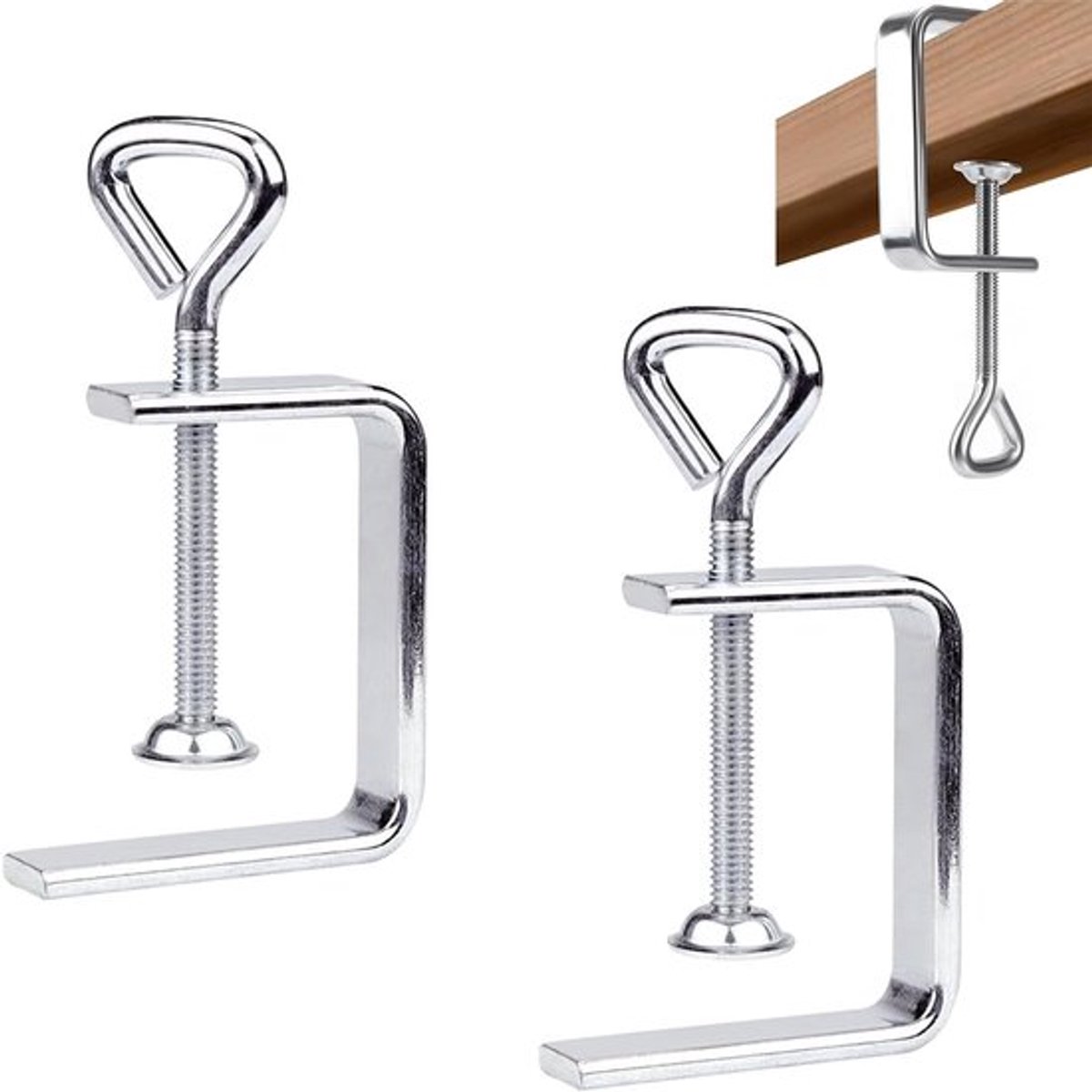 Schroefklemmen, kleine tafelklem, 2 stuks, C-klem, kleine schroefklemmen, roestvrij staal, C-klem, schroefklem, draagklem voor klemmen, verstelbare C-klem, universele schroefklemmen (zilver)