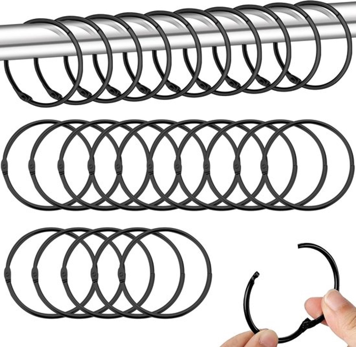 Gordijnringen 50 mm - 20 Stuks - Metalen Ringen - Douchegordijn Ringen - Hangende Ringen - Voor Gordijnroeden - Douchegordijnringen