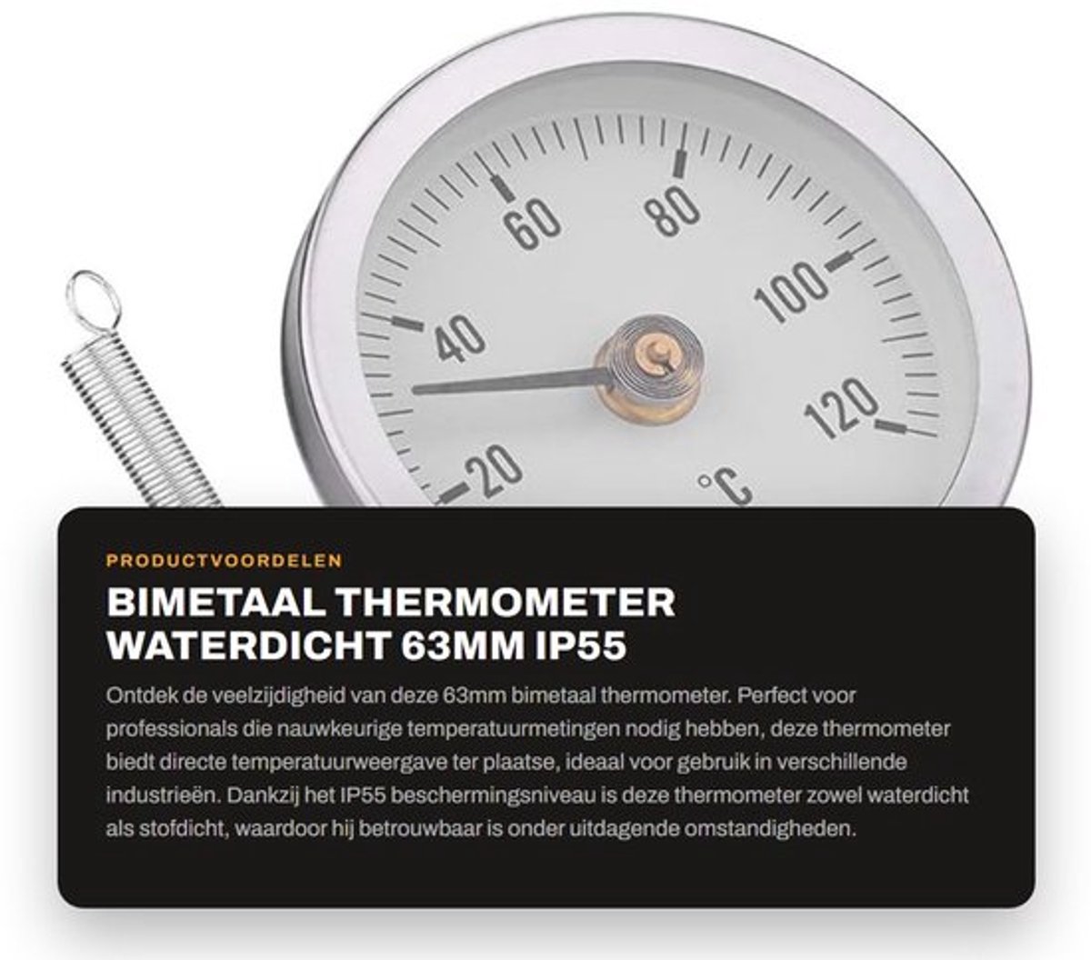 Thermometer Waterdicht IP55 - Bimetaal Thermometer - Temperatuurmeter - Clamp-On Thermometer - Snelle Temperatuurmetingen - Veilig en Betrouwbaar