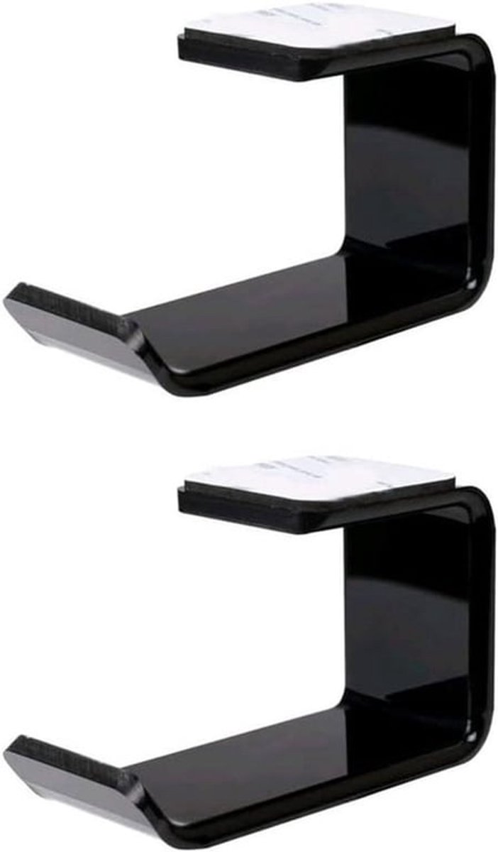 - Onder-bureau hoofdtelefoonstandaard - Houder - Universeel - 2-delige acryl - Display - Zelfklevend - Hoofdtelefoons - Zwart.