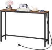 Sidetable - Wandtafel - Haltafel - met Stopcontact - 114x20x76cm (L x B x H) - Industrieel design - IN.HOMEXL - Garry - Metaal - Hout - Bruin Zwart