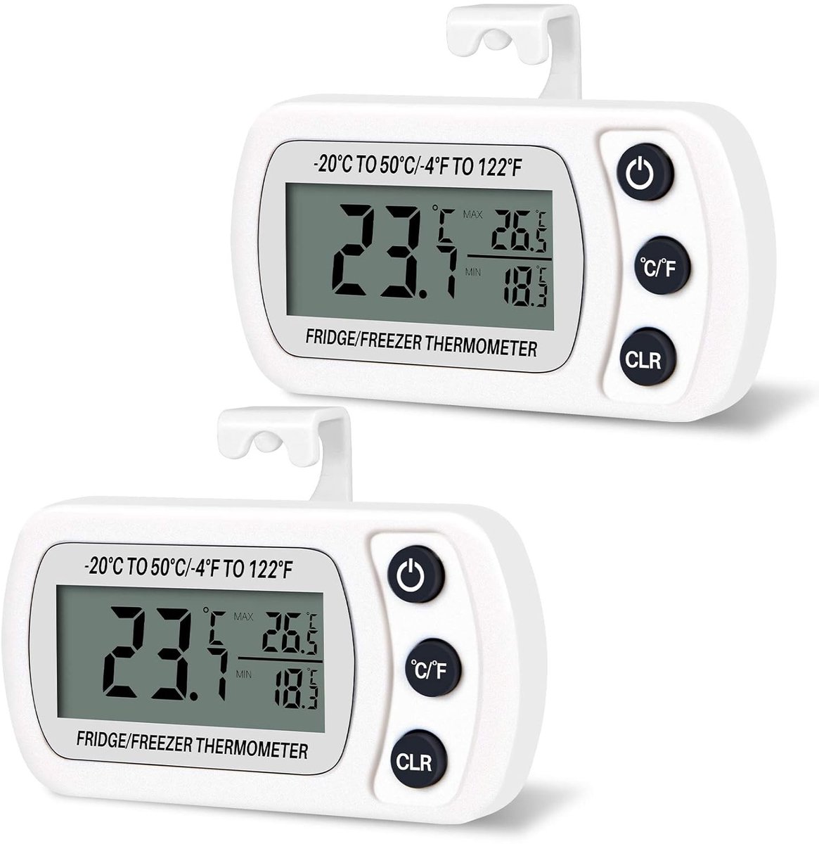 Digitale Koelkastthermometer met Haak, Waterdicht en LCD Scherm, Max/Min Functie voor Thuis en Restaurants