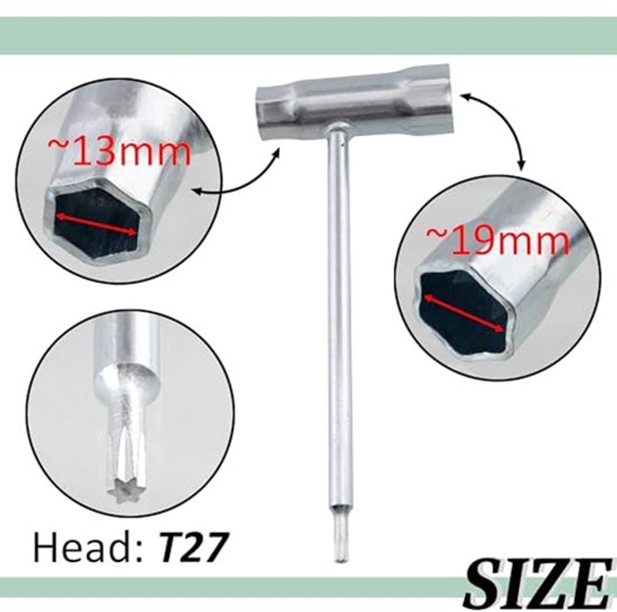 C73119 - Steeksleutel voor Bougies 13 x 19 mm - T-vormige Handgreep T27 - Gemaakt van Staal
