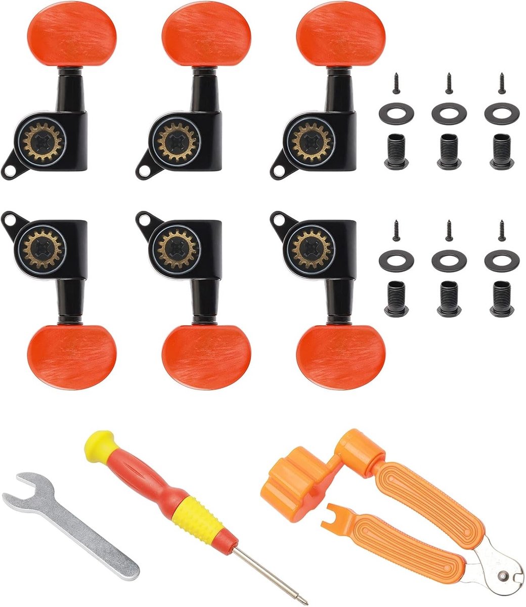 6PCS 3L3R Acoustic Guitar Tuning Pegs Machine Head Tuners Set, Guitar String Tuning Pegs with Wrench String Changer - ShopVlot