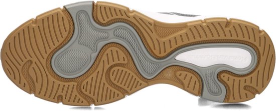 De zool van een Floris van Bommel sneaker, met een bruin, grijs en wit profiel.