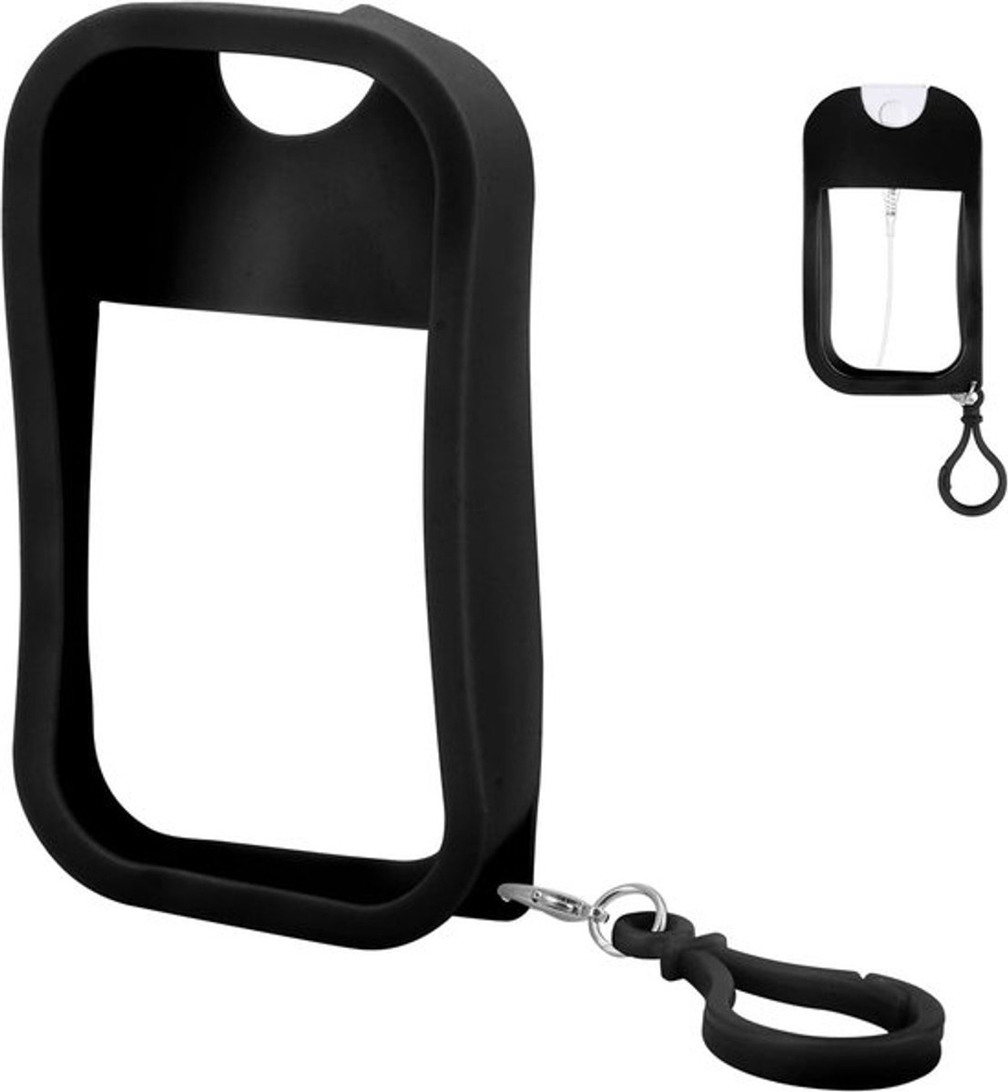 Draagbare Silicone Sprayfles voor Handdesinfectie met Sleutelhanger - Herbruikbare Makeup en Parfumopslag in Zwart