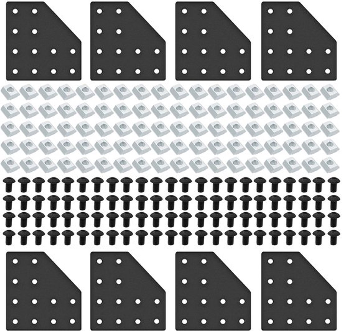 8 stuks 2040L Hoekbeugel Verbinding Plaat T-Slot Accessoires 12-Gat 2040 Hardware Connector 2040 met T-Nuts en Schroeven Zwart