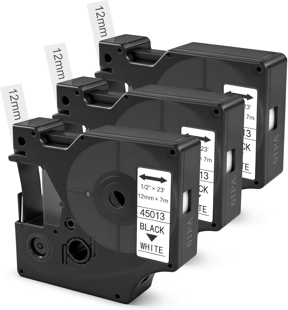 3 x compatibel met Dymo D1 Label Tape 45013 A45013 S0720530 12 mm x 7 m - zwart-witte D1-tape - compatibel met Dymo Label Manager - vervangende tape voor 160 210D 280 360D 420P 450D