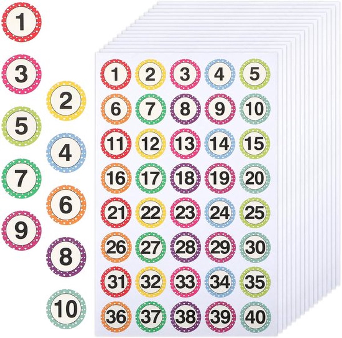 Nummerstickers 15 Vellen - Cijferstickers 1-40 - Zelfklevend - Waterdicht - Veelkleurig - Hoogwaardig Papier