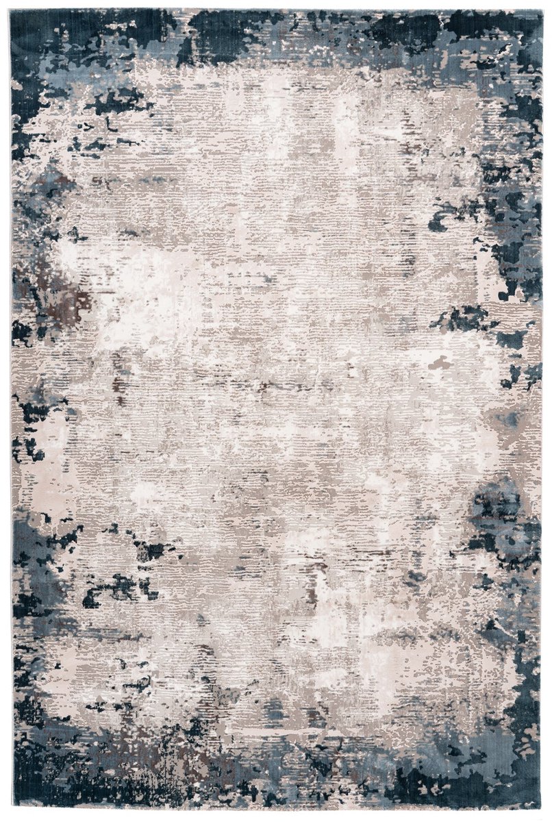 Padiro laagpolig vloerkleed 120 x 170 cm - blauw - modern abstract design - van polyester met krimpcomponent