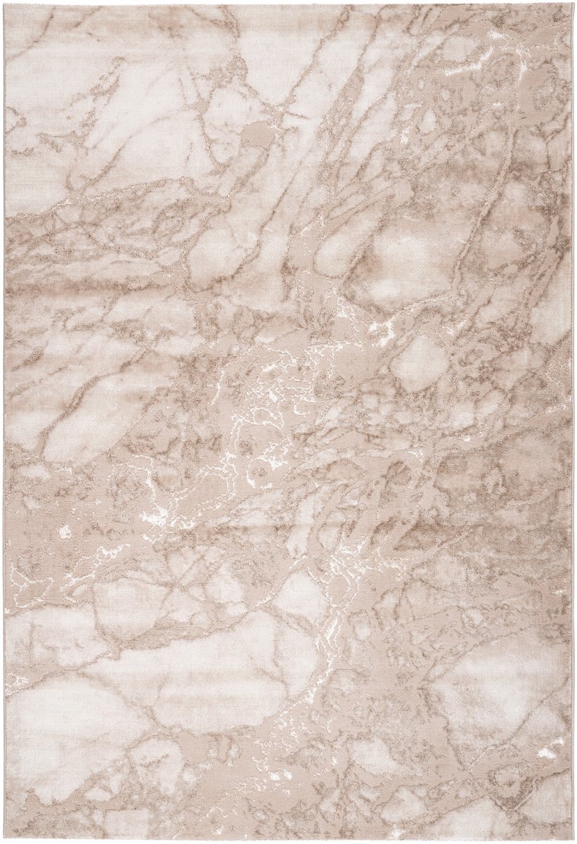 Padiro laagpolig vloerkleed 80 x 300 cm - beige - modern abstract design - geschikt voor vloerverwarming - van polypropyleen en polyester