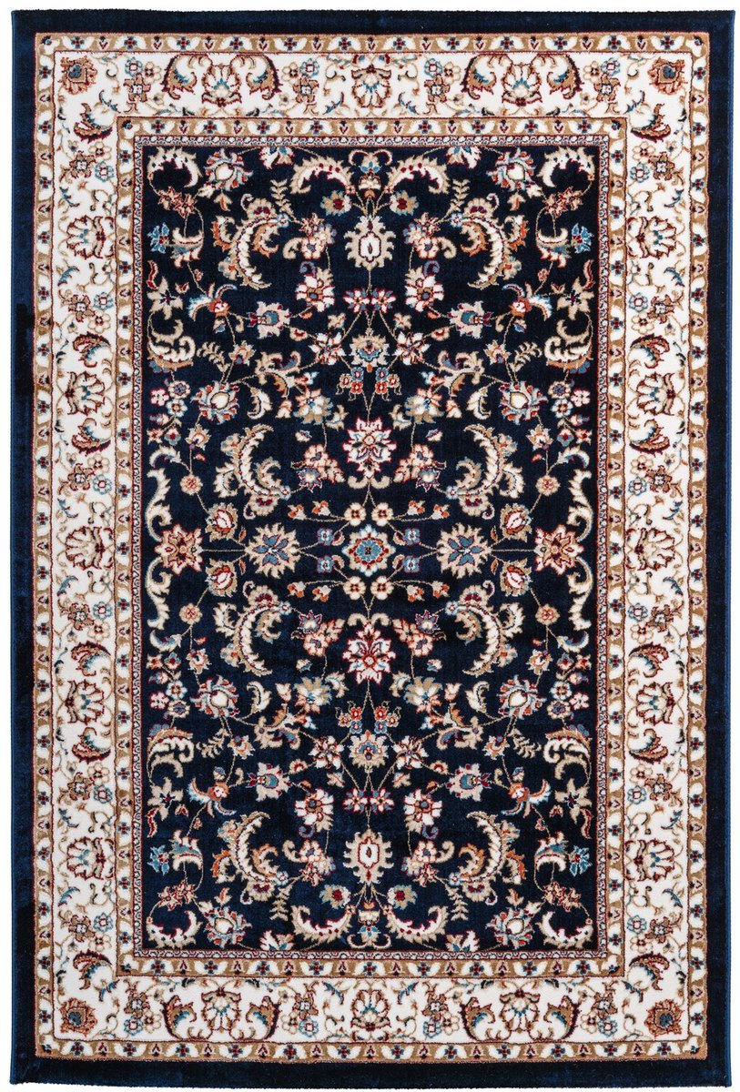 Padiro laagpolig vloerkleed 120 x 170 cm - blauw - oosters vintage patroon - geschikt voor vloerverwarming - van polyester met krimpcomponent
