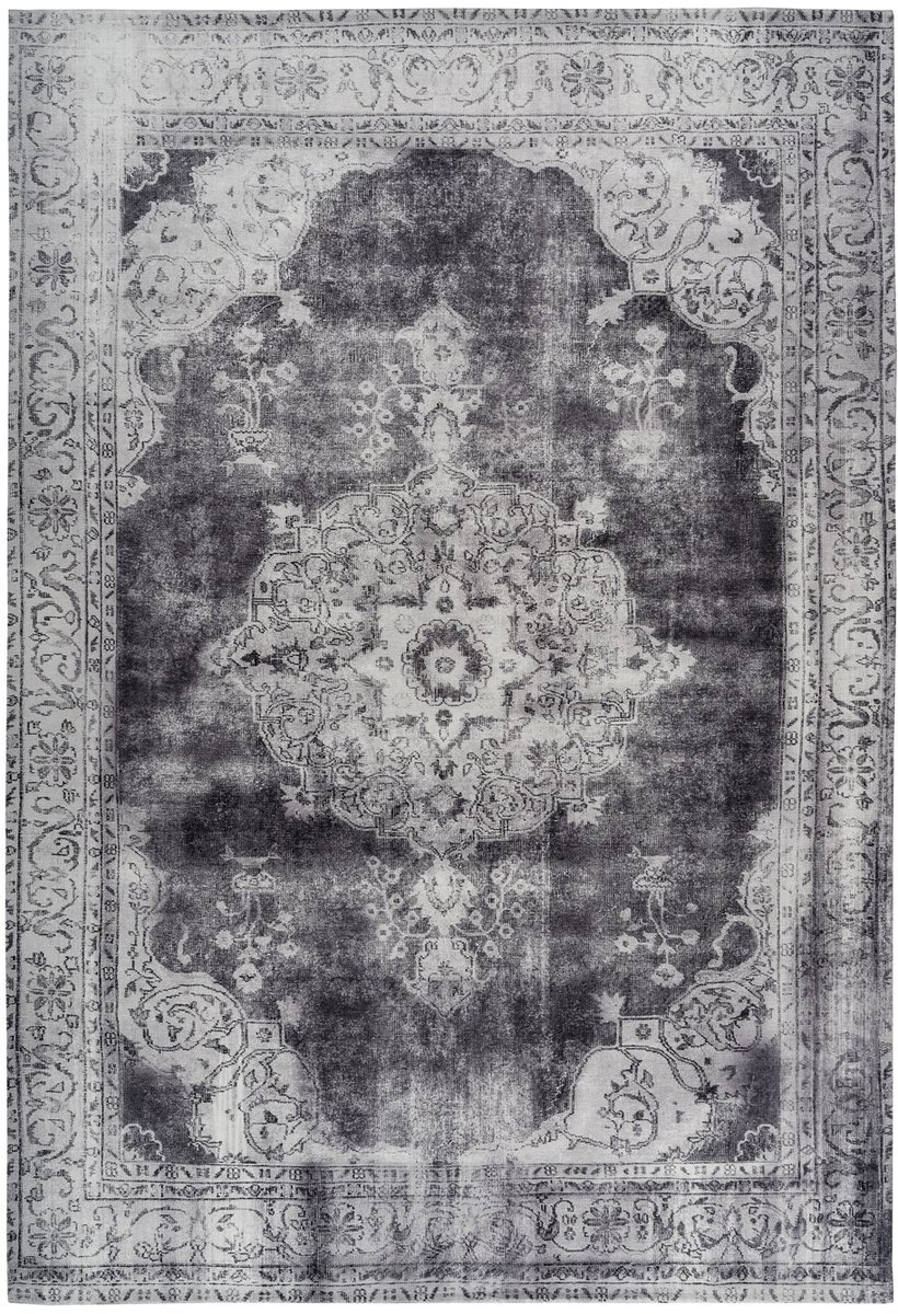 Padiro laagpolig vloerkleed 140 x 200 cm - lichtgrijs - vintage patroon - geschikt voor vloerverwarming - van modacryl