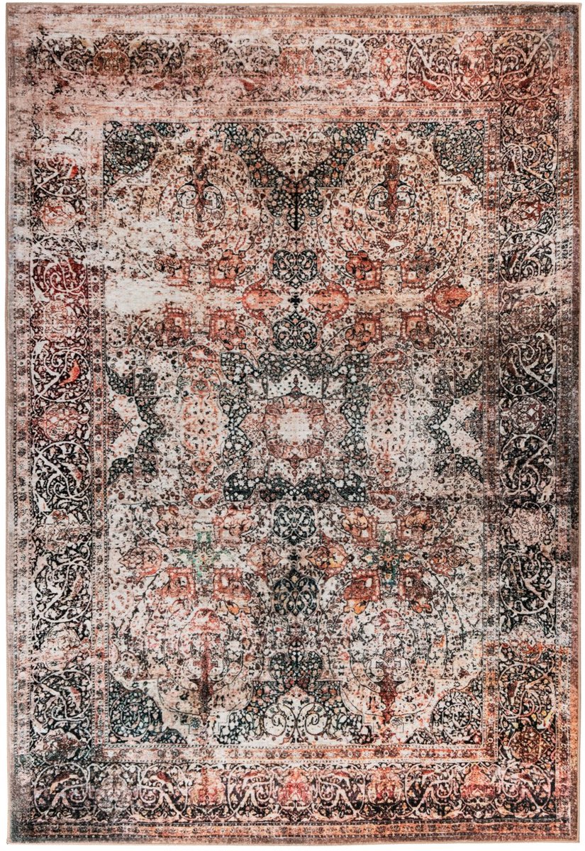 Padiro laagpolig vloerkleed 160 x 230 cm - beige - vintage patroon - geschikt voor vloerverwarming - van polyester