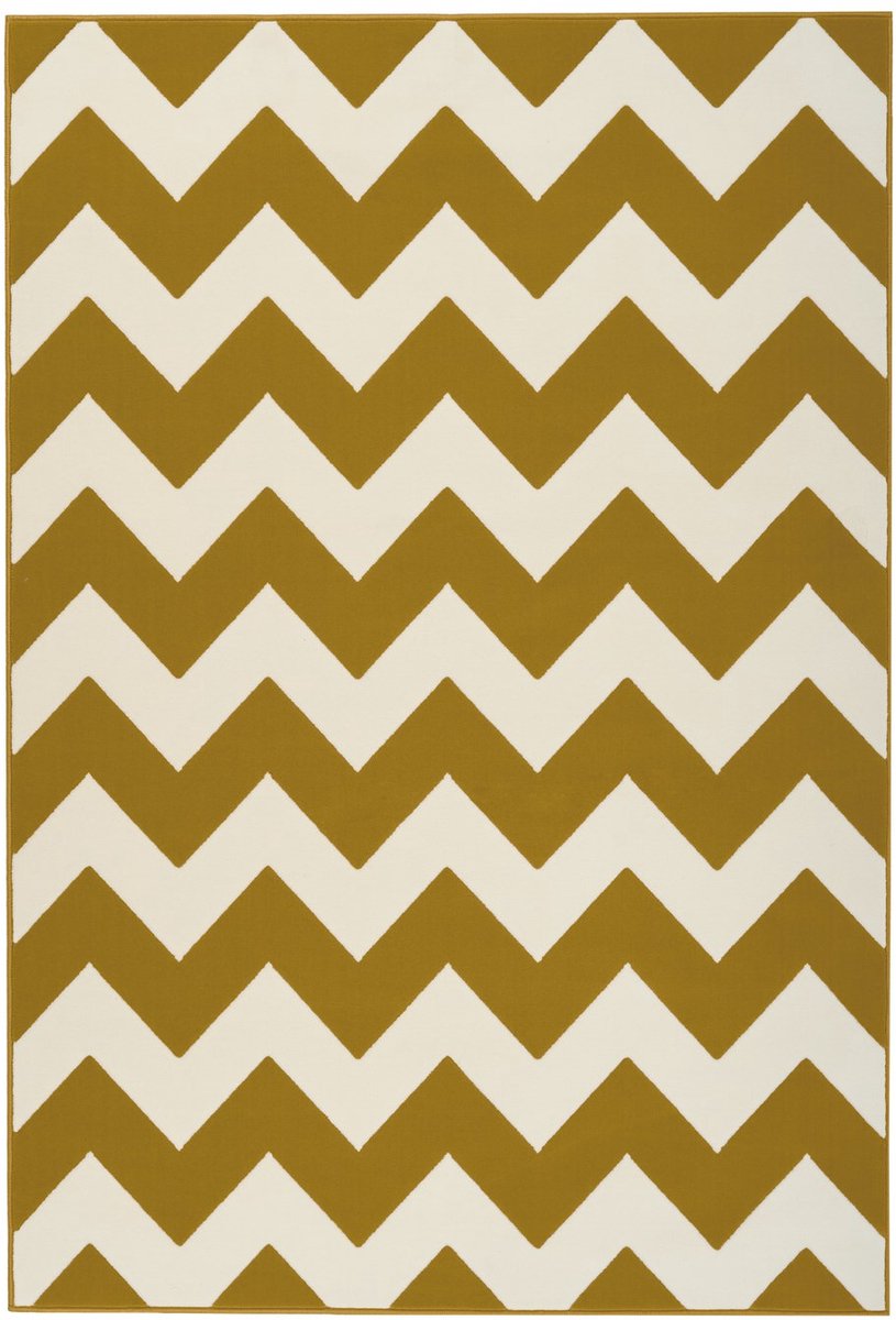 Padiro laagpolig vloerkleed 120 x 170 cm - crème / off-white / goud - modern geometrisch patroon - geschikt voor vloerverwarming - van polypropyleen