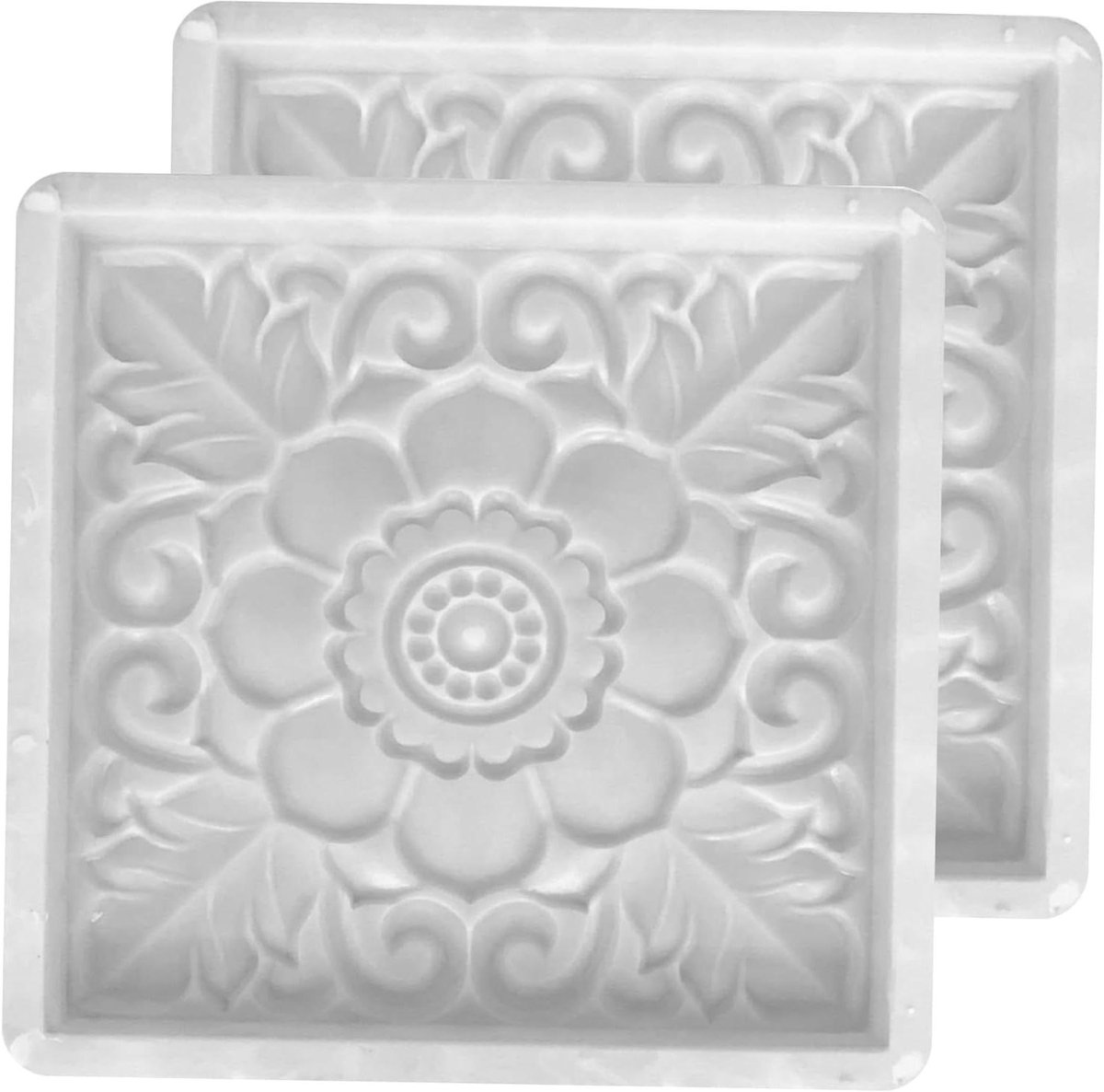 Betonnen Stoeptegels Mallen - Tuinpad Mallen Cement - Terras Aanleggen - Antiek Lotus Ontwerp - 40x40x3 cm - Wit