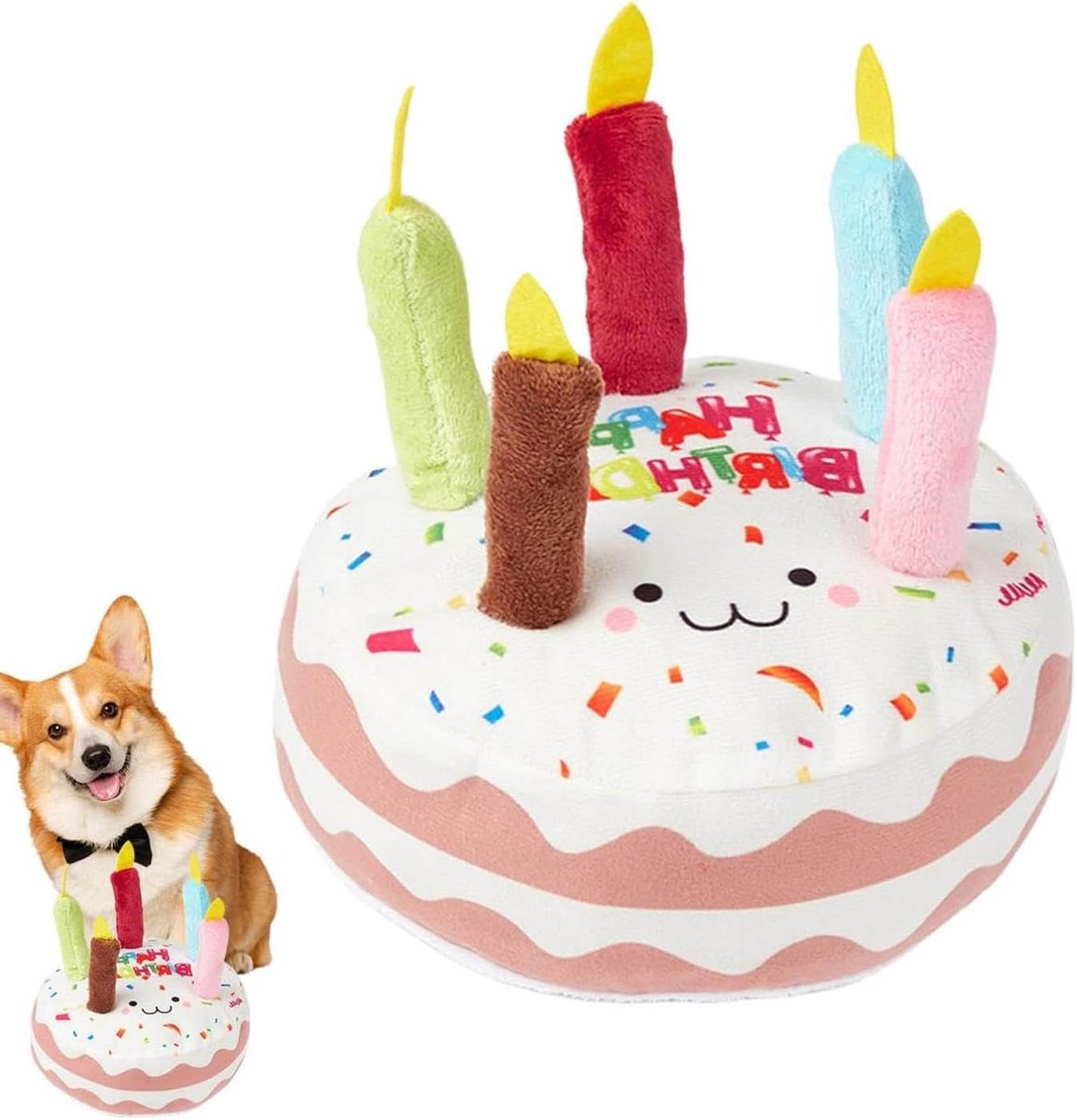 Hond Verjaardagstaart Speelgoed - Pluche taart hondenspeeltje - Feestelijke viering - Met ingebouwd piepapparaat - 100 millimeter - Niet gespecificeerd
