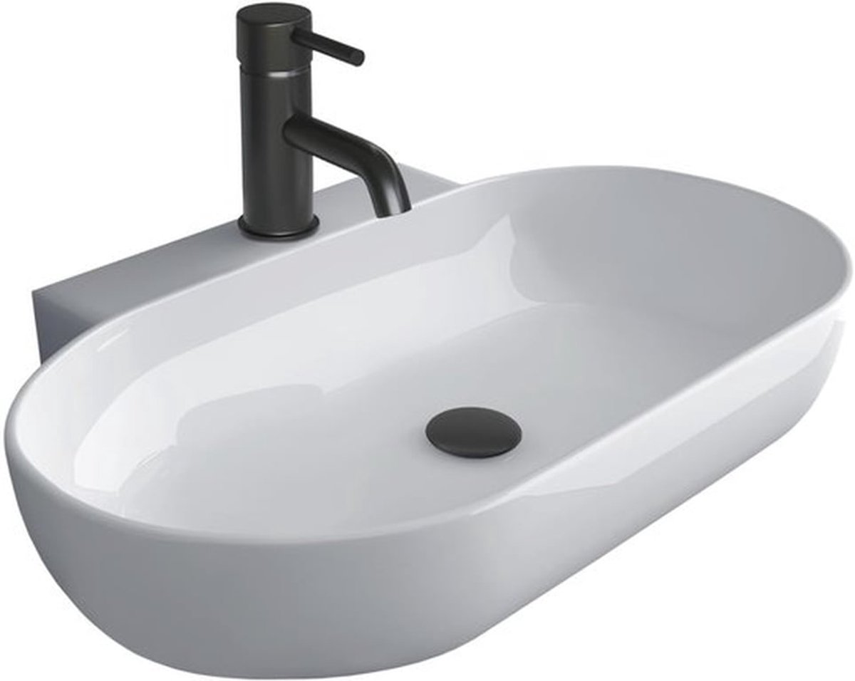 Ovale Wandwastafel 60x49 cm van Robuust Keramiek met Overloopbeveiliging