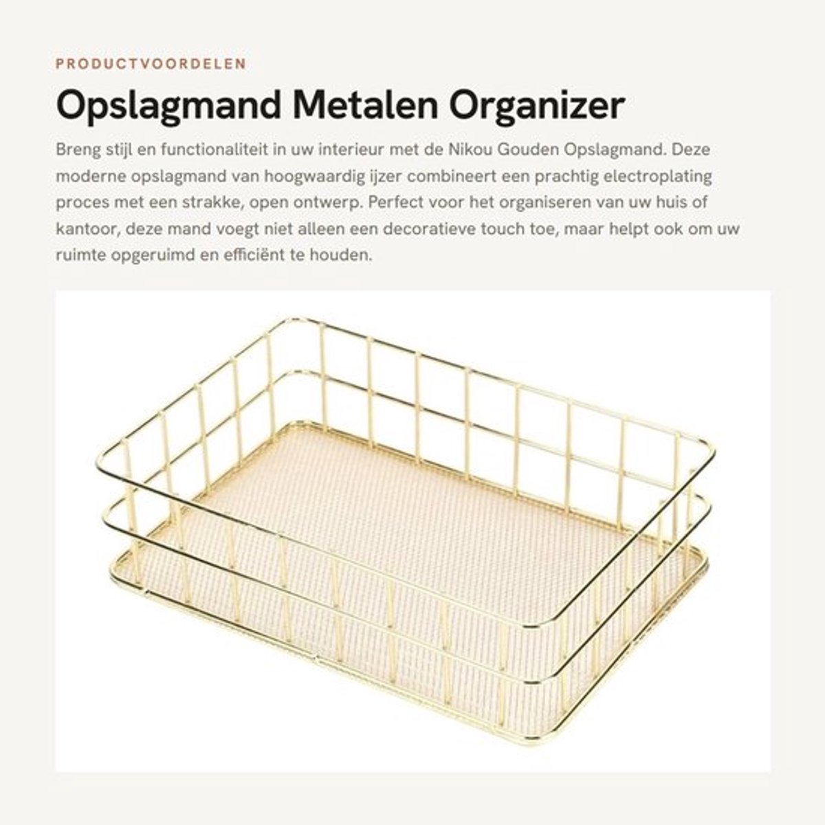 Opslagmand - Metalen Organizer - Ruimtebesparend - Groot formaat 24,5x16,5x6,5 cm - Bureau en badkamer - Multifunctioneel - Organiseren