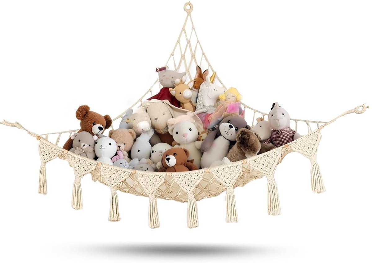 Omgoods - Bohemian Pluche Net Hangmat voor Speelgoed en Decoratie