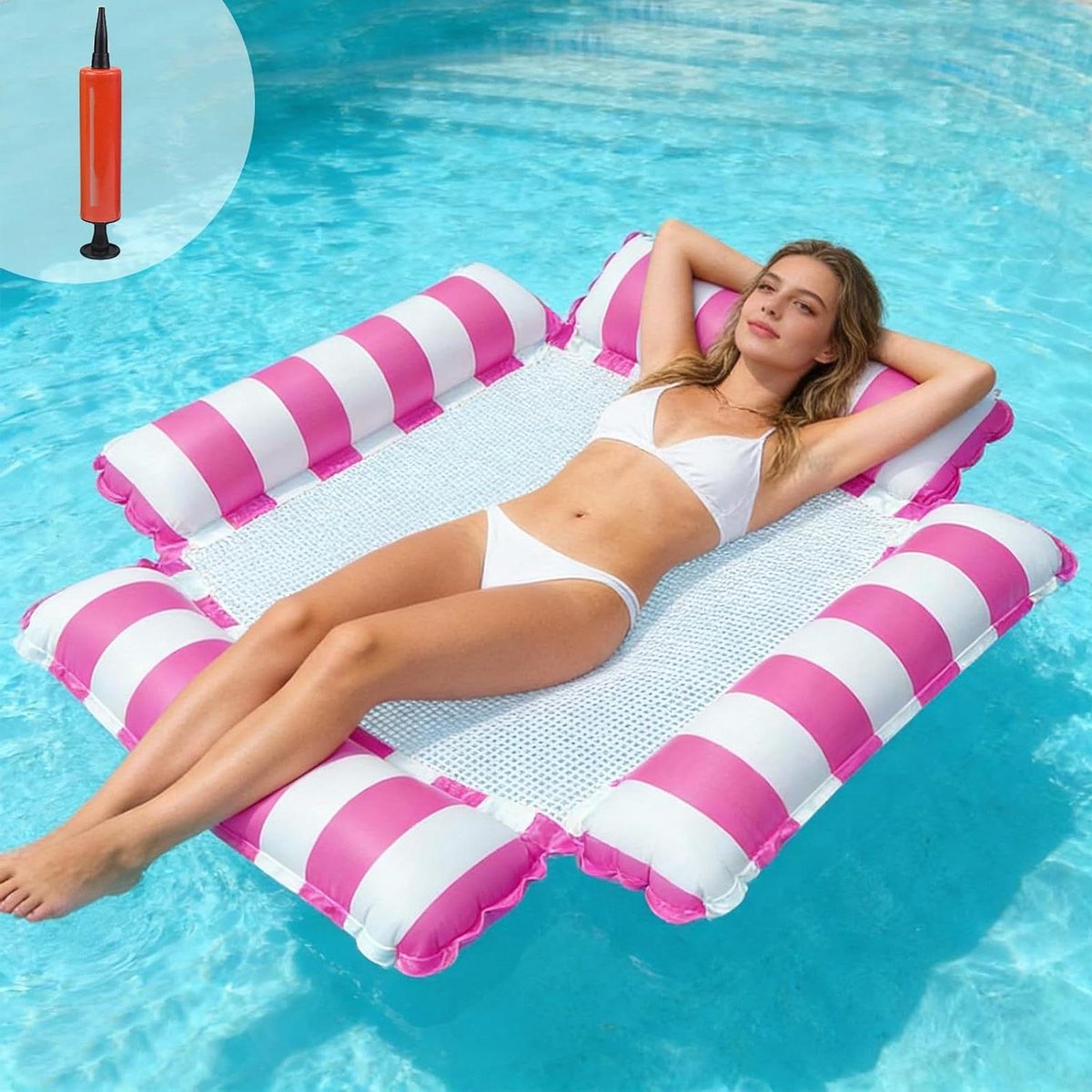 Zwembadstoel - Drijvende hangmat - Ontspannen op water - 4-in-1 ontwerp - 123 x 120 cm - rosé