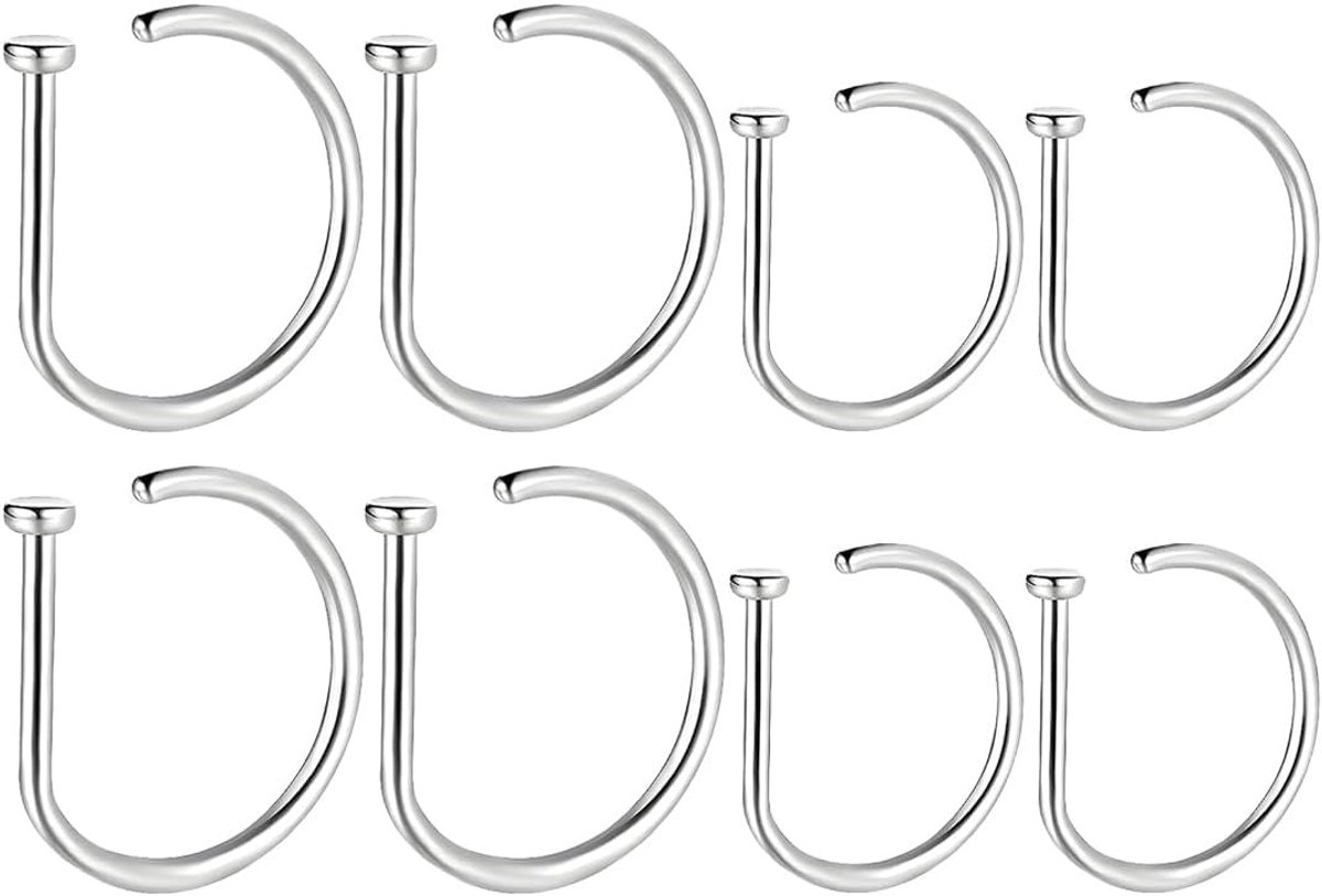 D-Shape Neusring van RVS - 8 Stuks Neusclip zonder Oorgaatje, Unisex Lipring voor Stijlvolle Accessoires