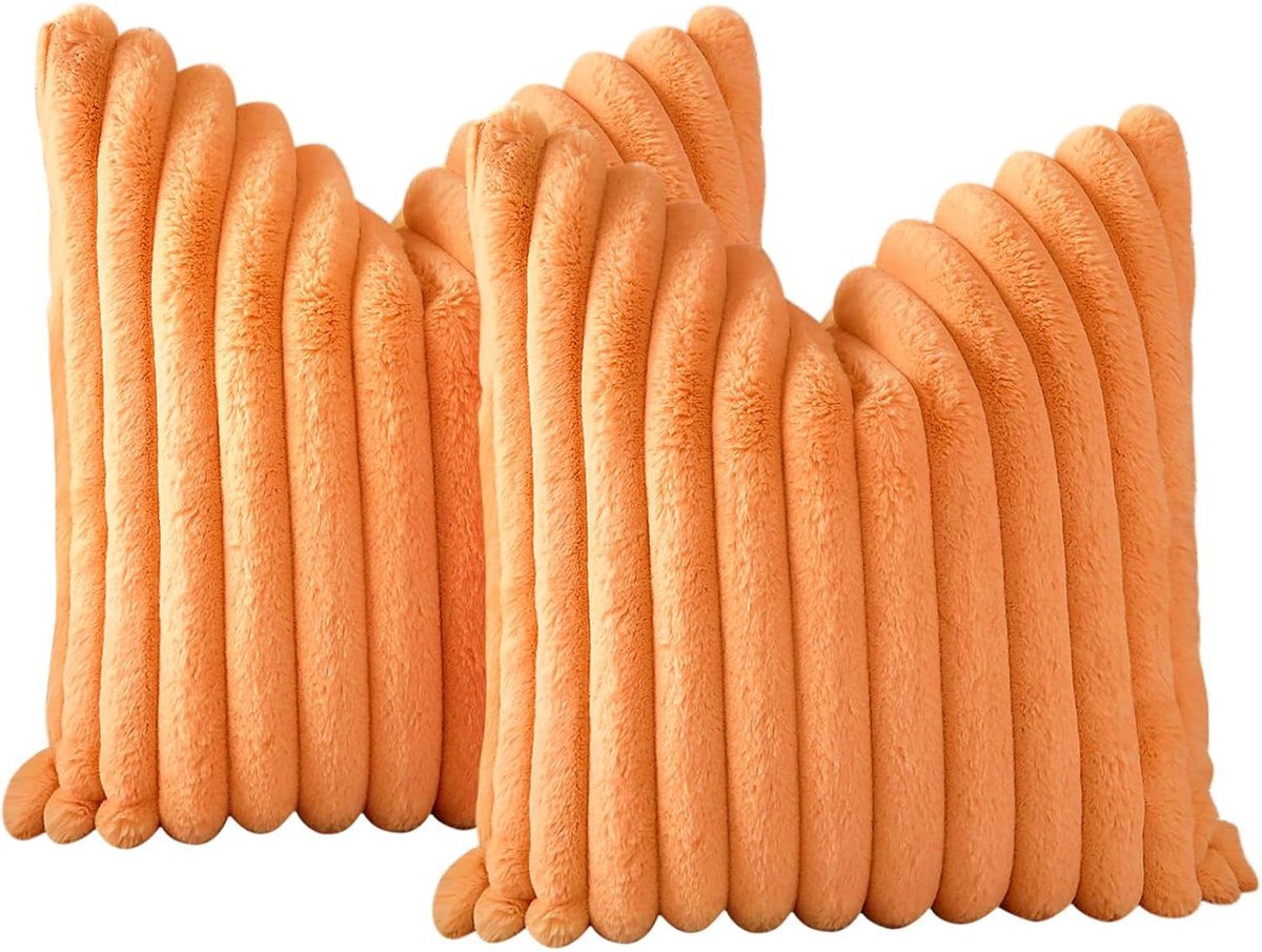 MODFU Kussenslopen 2 stuks 45x45 cm – Zachte plush – Met verborgen ritssluiting – Franjerand – Voor slaapkamer & woonkamer – Oranje