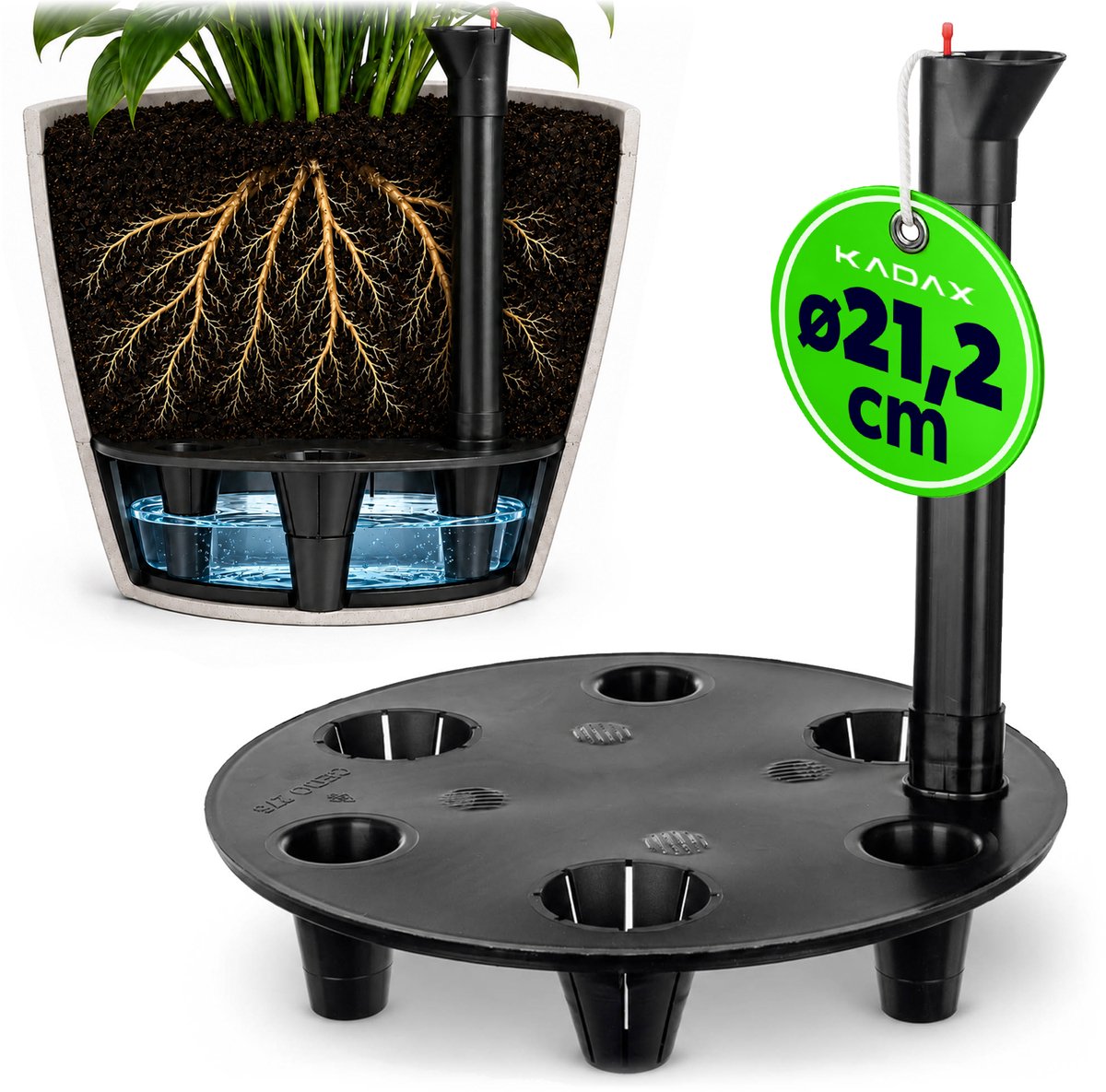 KADAX plantenpot met bewateringssysteem Ø 21 x H 23,5 cm, ronde kunststof inzet met waterpeilindicator, zelfbewateringssysteem voor bloempotten, waterreservoir
