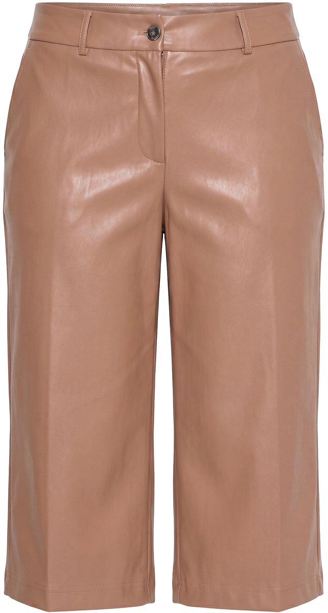 MIAMODA - Dames - Culotte leerlook wijde pijpen - Kaneelbruin - Maat 50