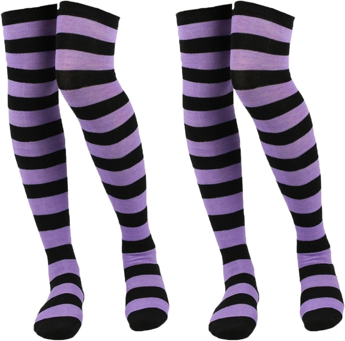 2 Paar Gestreepte Overknee Sokken voor Meisjes, Leuk voor Kostuums en Feestjes, Perfect voor Kerst en Halloween, Comfortabele Kniesokken voor Themapartijen en Verkleedkleding