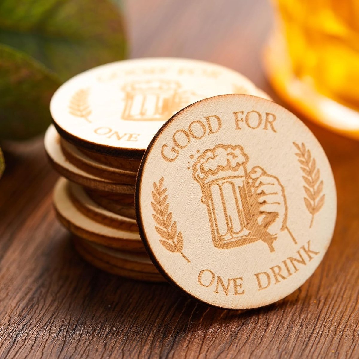 50 Stuks Houten Drinkmunten voor Bruiloften en Feesten - Gepersonaliseerde Drinktickets, Pokerchips en Decoratie voor Gasten en Bar Tafel