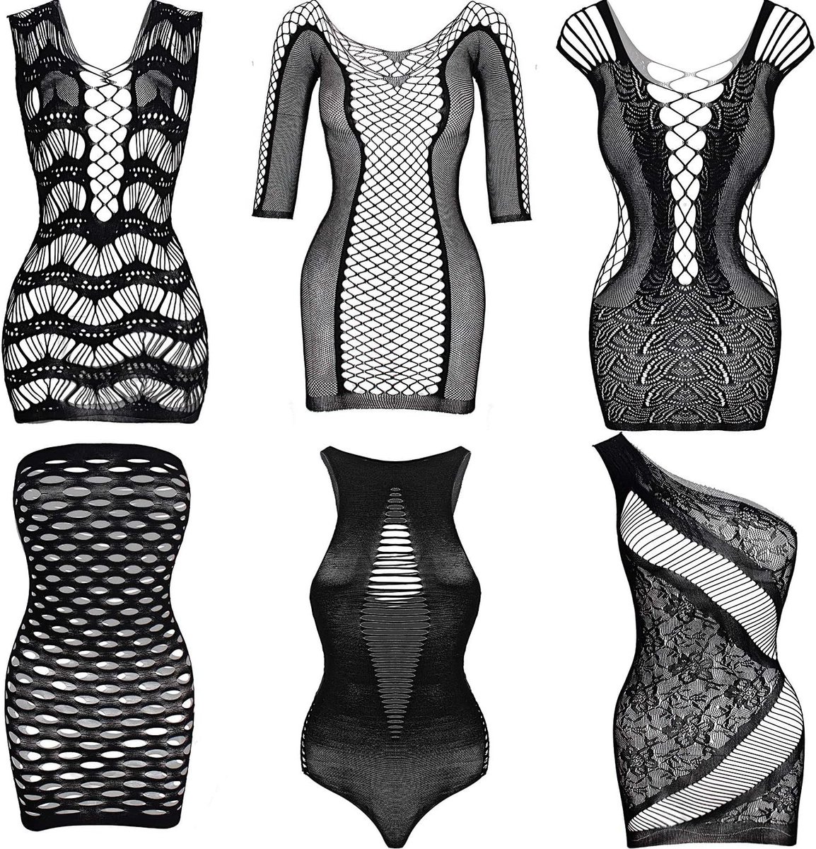 Set van 6 Dames Lingerie Mesh Mini Jurken voor Nachtkleding en Sensuele Avonden