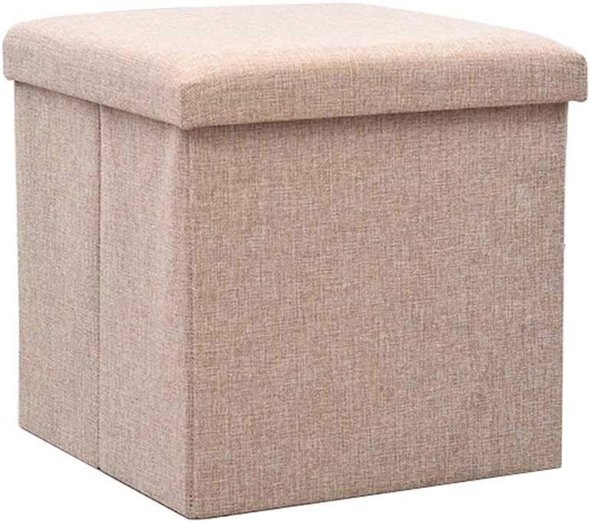 Opbergkruk - Voetenbankje Opbergruimte - Woonkamer Organisatie - Hoge Veerkracht Spons - 30 x 30 x 30 cm - Beige